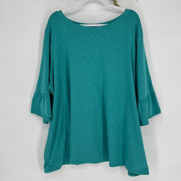 J Jill Women’s 4X Teal Ruffle Sleeve Tunic Top Flowy Relaxed Fit Boho Chic - Picture 1 of 7